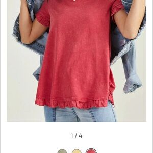 Altar'd State Ruffled Hem Short Sleeve Pink Top.  Size Large